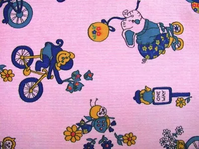 Vintage Pink Children’s Novelty Corduroy Fabric 1 7/8 Yd Piece 44” Wide • $21.99