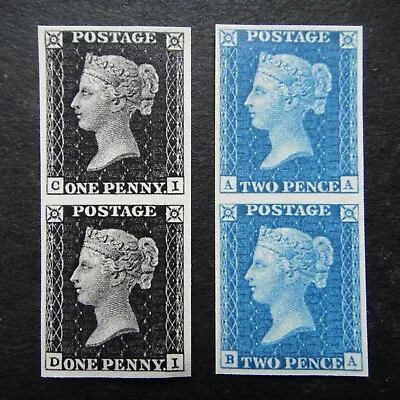 GB 1840 QV Stamps MNH Queen Victoria Official Block Penny Black & Pence Blue UK • £14.99