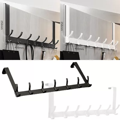 Over The Door 7 Hooks Hanger Rack Organizer Cloth Storage Silver Towel Coat UK • £7.99