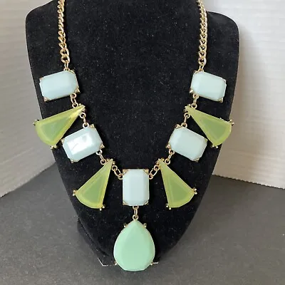 Etc! Kelly Green And Lime Green Large Rhinestone Gold Chain Necklace 21” • $9.99