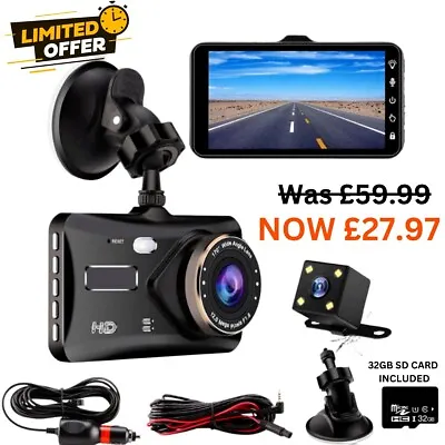 4  Dash Cam Pro Car Camera Recorder Dual Front And Rear HD 1080P Night Vision UK • £27.97