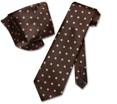 Vesuvio Napoli Chocolate Brown W/Lt Brown Polka Dot NeckTie Handkerchief Tie Set • $13.95