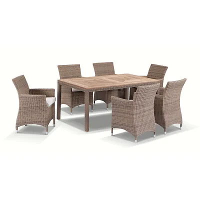 $2890 • Buy NEW Sahara 6 Seater Outdoor Teak And Wicker Dining Setting In Half Round Wicker