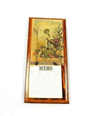 Vintage Lacquered Wood Memo Board Hanging Plaque Burpees Seeds Farmer Harvesting • $29.66