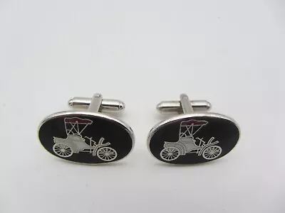 Vintage 2 Oval Enamel Car Ford Wagon Mens Cufflinks Silver & Black Cuff Links • $17.96