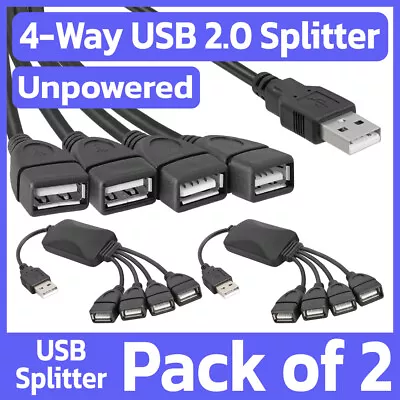 2 Pack 4-Port USB Hub 4-Way USB 2.0 Type-A Splitter Mac PC Laptop HDTV TV-Box • $23.99