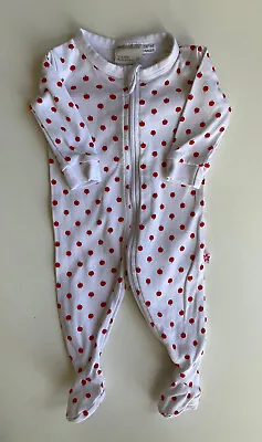 Marquise Baby Size 0-3 Months White Zip Up One-piece Growsuit Red Apples VGUC • $12.95