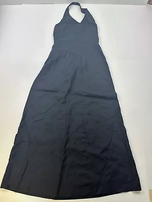 VINTAGE LAURA ASHLEY 100% Linen Midi/maxi Halter Dress Size US 4 • $49.95