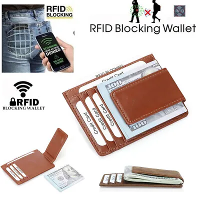 Men Leather Magnetic Front Pocket Wallet Money Clip Slim ID Credit Card Holder • $12.10
