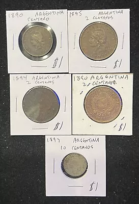 Lot Of 5 Argentina Mixed Condition Copper Coins F2144 • $3.99