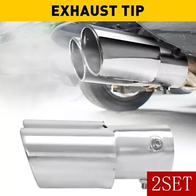 2SET Car Rear Dual Exhaust Pipe Tail Muffler Tip Chrome Stainless Steel Accessor • $34.89