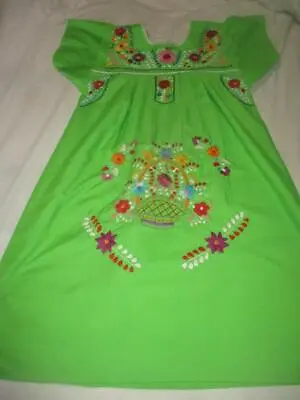 Artesanias F.R. Inc. Embroidered Mexican Fiesta Dress Youth Size 8 Lime Green • $19.90