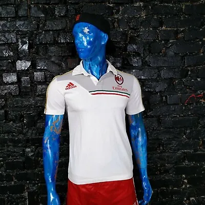 Milan Training Jersey Polo Football Shirt White Adidas G73034 Cotton Mens Size S • $23.79