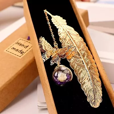 Toirxarn Gold Feather Bookmark Butterfly Purple - Beautiful Gift - Birthday Gift • £6.49