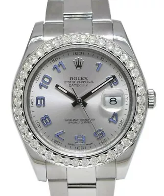 Rolex Datejust II Steel Silver/Purple Dial & Diamond Bezel 41mm Watch Box 116334 • $13500