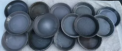 Vintage Gray Graniteware Enamelware Pie Pans Plates Tray Serving Lot Of 14 • $125