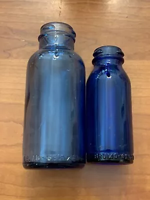 2 Vintage Cobalt Blue Glass Bottles BROMO SELTZER 5  And 4  Tab Top • $25