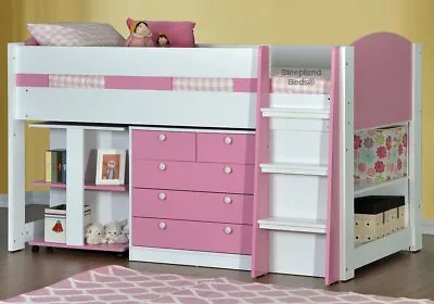 Pink Diva Midsleeper Cabin Bed With Desk And Storage - Drawers And Bookcase • £499