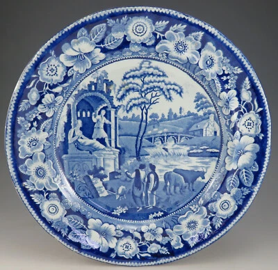£37 • Buy Antique Pottery Pearlware Blue Transfer Hamilton Philosopher Dinner Plate 1825