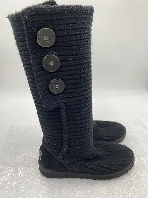 UGG Classic  Cardy Size 7 Black Knit Sweater Tall Boots Style5:819 • $26