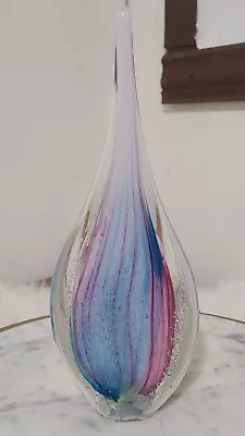 Euc 10.50  Murano Style Hand Blown Swirl Purple Blue Bubble Glass Sculpture • $23.59