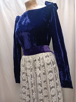 Vintage 1960's Purple Rayon Velvet Dress & White Eyelet Lace Wrap Skirt Size M • $32
