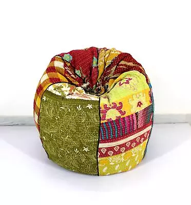 Handmade Vintage Cotton Kantha Floral Bohemian Bean Bag Stool Indian Chair • $49.99
