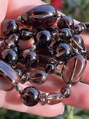 Vintage Chinese Silver Tone Natural Smoky Quartz Beads Necklace 19” 47.1g • $29.90