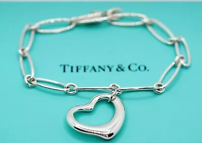 Tiffany & Co 925 Sterling Silver Elsa Peretti Open Heart Link Bracelet 7  Large • $230