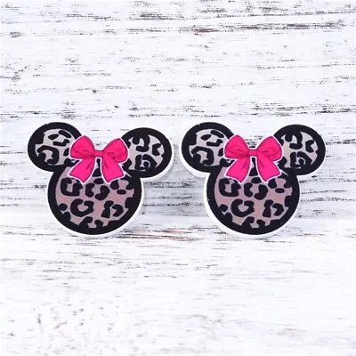 5 X 45mm MINNIE MOUSE LEOPARD BOW LASER CUT FLAT BACK RESIN HEADBANDS HAIR BOWS • £1.89