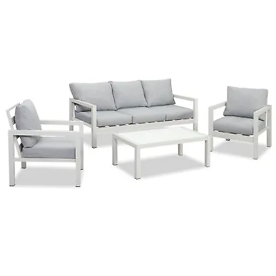 $1169.99 • Buy New White Outdoor Aluminium Sofa Lounge Setting Furniture Set Arms Chairs Table