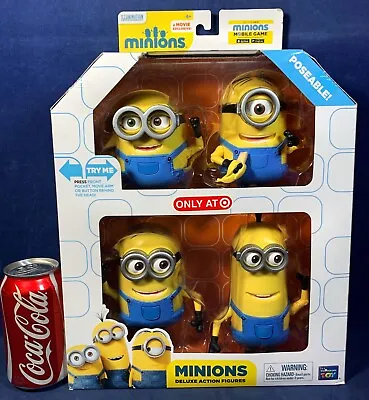 New - 4 MINIONS DELUXE Action Figures POSEABLE Minion STUART Bob KEVIN Thinkway • $59.95