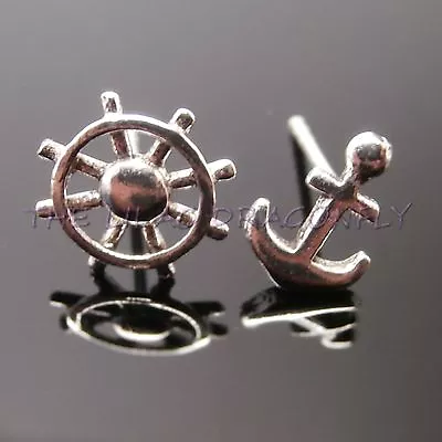 925 Sterling Silver Nautical Anchor Starfish Shell Stud Earrings Gift Bag UK • £7.99