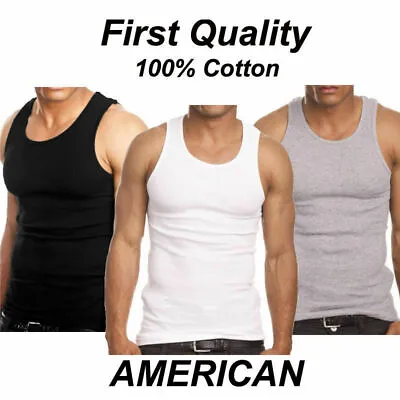 LOT! 3 Piece Mix Pack Men's Plain Ribbed Tank Top A-Shirt Undershirt 100%Cotton • $9.99