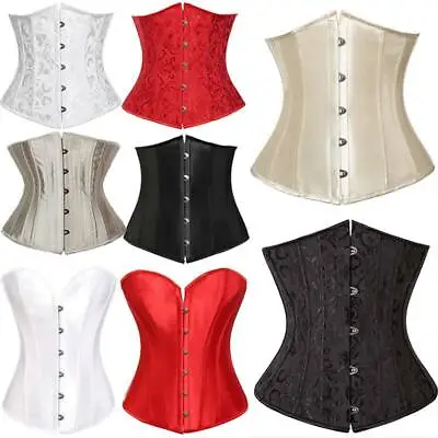 Women Lace Up Boned Underbust Corset Bustier Waist Cincher Costume Body Shaper • £7.79