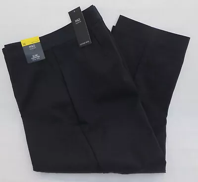 Ladies Marks And Spencer Navy Slim Cropped High Rise Trousers Size 16 • £16.50