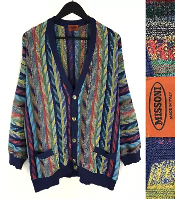 Men's MISSONI Cotton Cardigan Jumper V-Neck Multicoloured Pullover Italy Size XL • $125.16