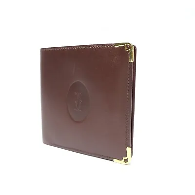 CARTIER Must De Cartier Bordeaux Leather Card Case X03-0077 • $99.99