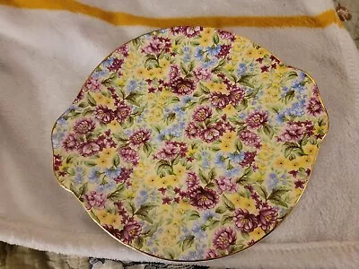 Bethany Staffordshire  Yellow Pink Blue & White Chintz Cake Plate 10  • $13