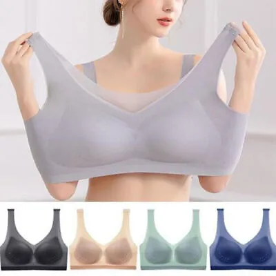 Ladies Ultra-thin Ice Silk Seamless Padded Bra 3D Soft Bralette Mesh Full Wrap * • £6.22