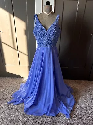 Sherri Hill Blue Prom Dress Fit And Flare Flowy Sparkly Sleeveless Size 12 • $75