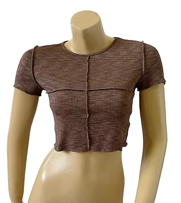 Divided By H&M Womens Size Small Brown Crew Neck Short Sleeve Crop Top Shirt • $13.58