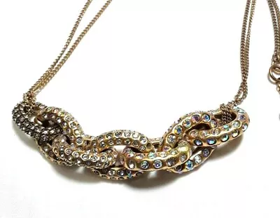 J CREW Rhinestone Gold Tone Double Chain Link Necklace • $13.62