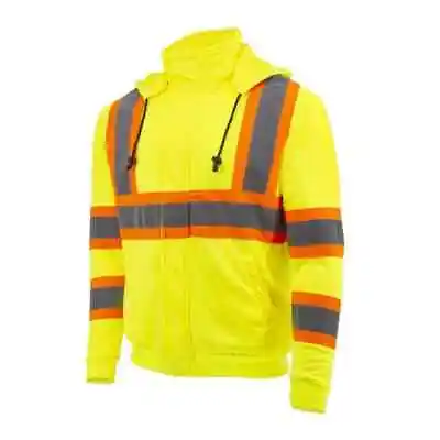 Hi Vis ANSI Class 2 Reflective Visibility Safety Zip Up Hooded Fleece Sweatshirt • $37.99