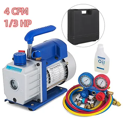 Combo 4 CFM 1/3HP Air Vacuum Pump HVAC + R134A Kit AC A/C Manifold Gauge Set • $84.90