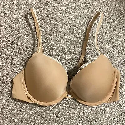 Calvin Klein Seductive Comfort Nude Tan Lace Mesh Bra Push Up - Size 34B • £14.25