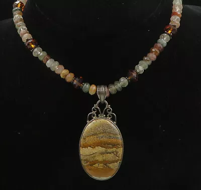 925 Silver  - Vintage Jasper Quartz & Citrine Beaded Chain Necklace - NE3222 • $185.88