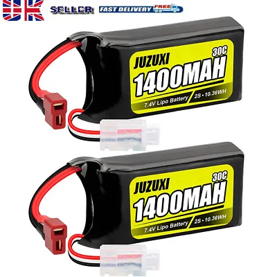 7.4V Lipo Battery 2S 1400mAh With Deans T-Plug For 1/10 1/16 1/18 1/24 RC Cars • £18.03