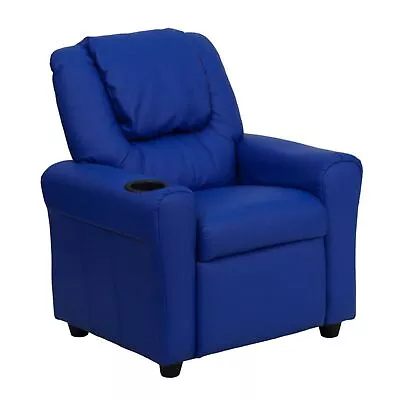 Contemporary Blue Vinyl Kids Recliner With Cup Holder And Headrest • $172.15