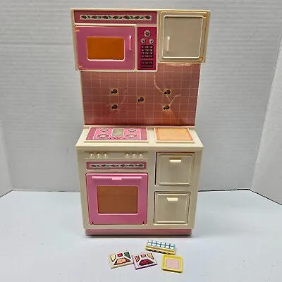 1987 Barbie SWEET ROSES STOVE MICROWAVE Pink Kitchen Oven & Food Vintage Mattel • $24.85